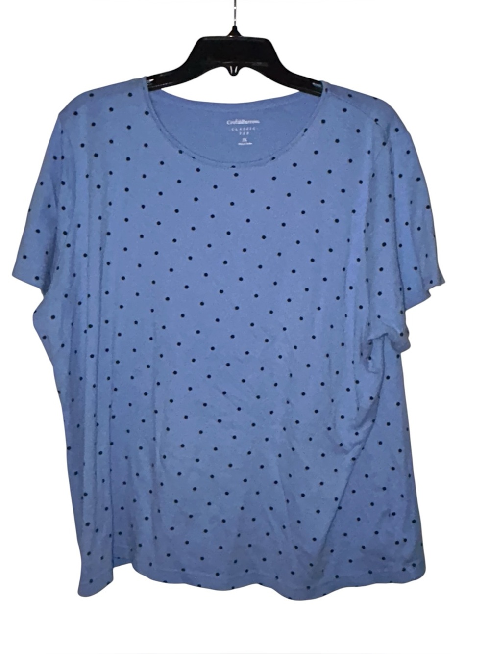 Croft & Barrow Classic Tee Shirt Polka Dot Women’s 2X Cotton Blue Black Top